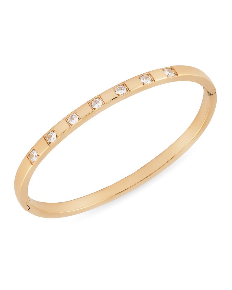 Square Stoned Hinge Bangle In 18K Gold Plated Stainless Steel