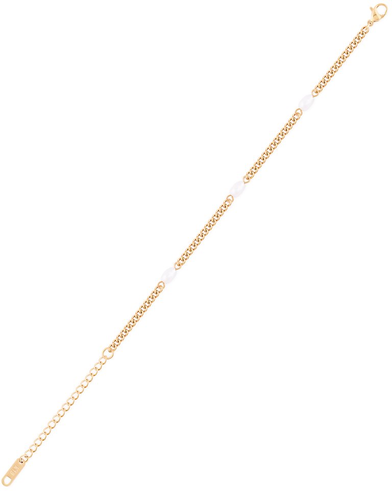 Triple Pearl Fine Chain Bracelet In 18K Gold Plated Stainless Steel