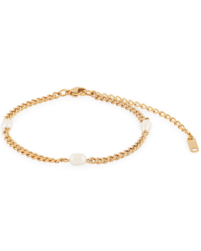 Triple Pearl Fine Chain Bracelet In 18K Gold Plated Stainless Steel - Gold