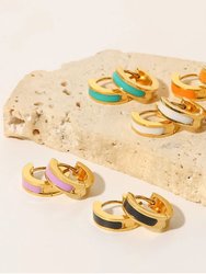 Turquoise Enamel Huggie Hoop Earrings In 18K Gold Plated Stainless Steel