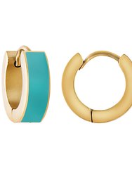 Turquoise Enamel Huggie Hoop Earrings In 18K Gold Plated Stainless Steel