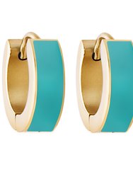 Turquoise Enamel Huggie Hoop Earrings In 18K Gold Plated Stainless Steel - Gold, Turquoise