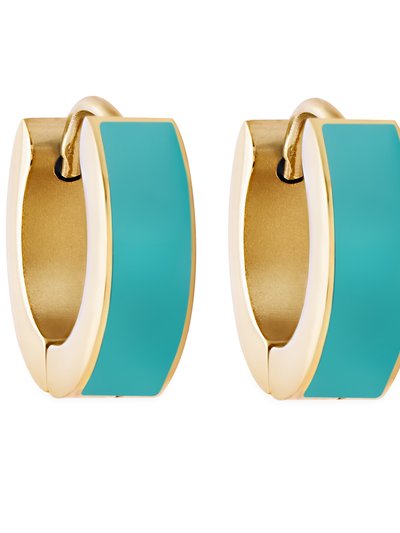 Simply Rhona Turquoise Enamel Huggie Hoop Earrings In 18K Gold Plated Stainless Steel product
