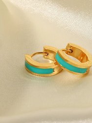 Turquoise Enamel Huggie Hoop Earrings In 18K Gold Plated Stainless Steel
