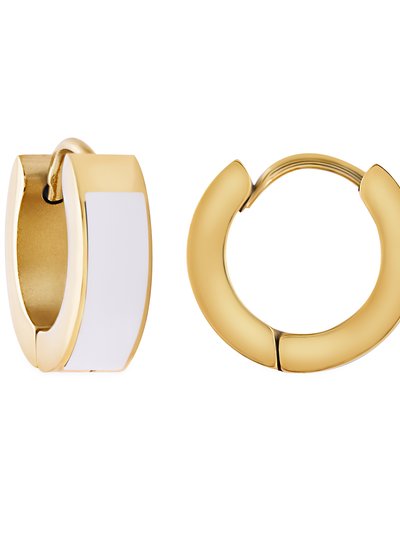 Simply Rhona White Enamel Huggie Hoop Earrings In 18K Gold Plated Stainless Steel product