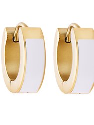 White Enamel Huggie Hoop Earrings In 18K Gold Plated Stainless Steel