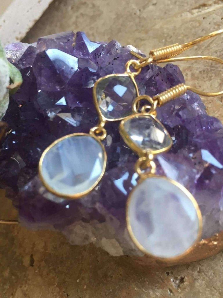 Ijaya Faceted Moonstone & Quartz Earrings - White