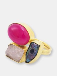 Tara Pearl + Rose Quartz + Pink Banded Onyx Ring - Multi