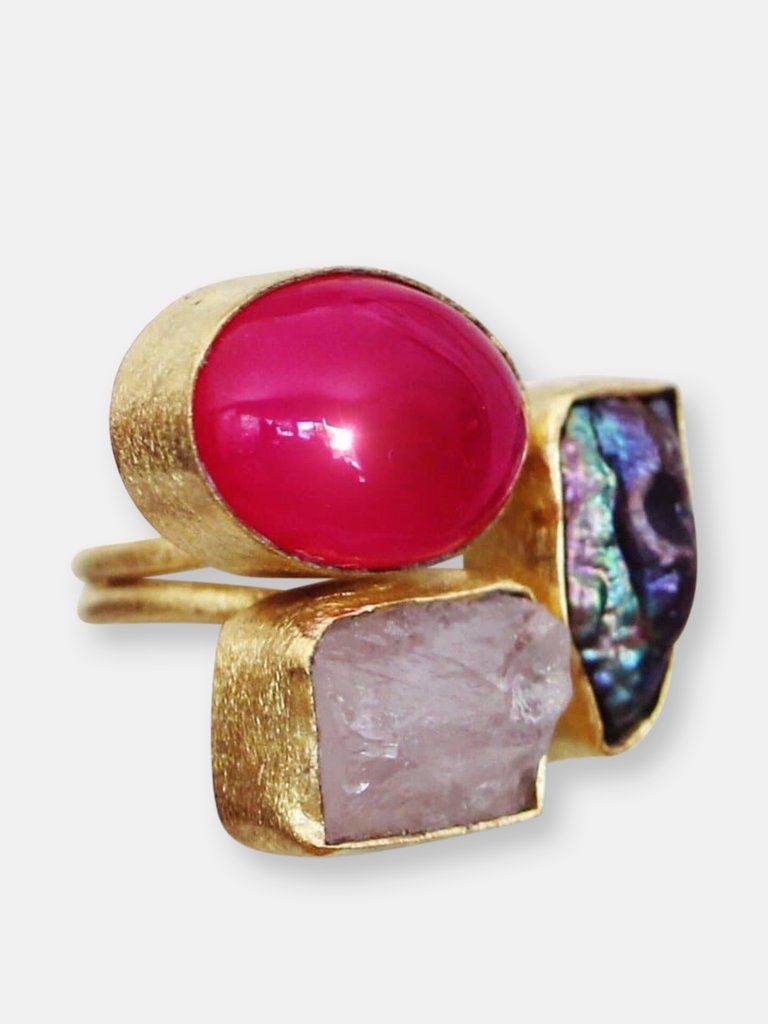 Tara Pearl + Rose Quartz + Pink Banded Onyx Ring