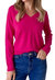 Distressed Hem Vneck Sweater In Hot Pink