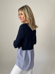 Leena Mixed Media Sweater - Navy