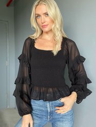 Maya Ruffle Sleeve Top - Black