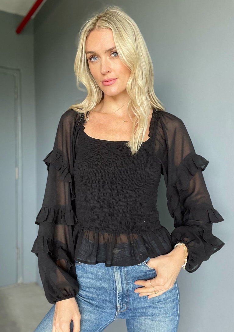 Maya Ruffle Sleeve Top - Black