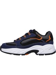 Skechers Boys Stamina Cutback Leather Lace Up Sneaker (Navy/Black/Charcoal/Orange)