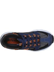 Skechers Boys Stamina Cutback Leather Lace Up Sneaker (Navy/Black/Charcoal/Orange)