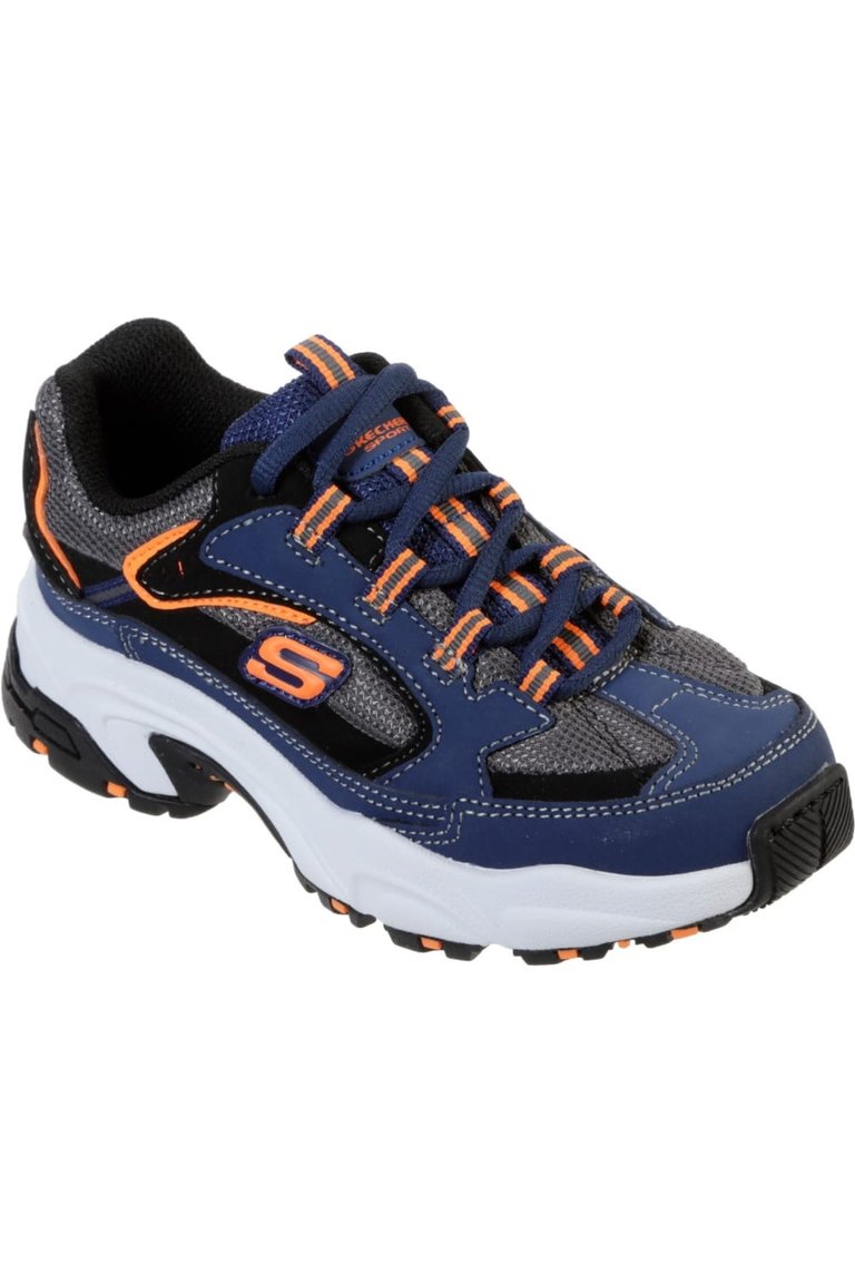 Skechers Boys Stamina Cutback Leather Lace Up Sneaker (Navy/Black/Charcoal/Orange) - Navy/Black/Charcoal/Orange