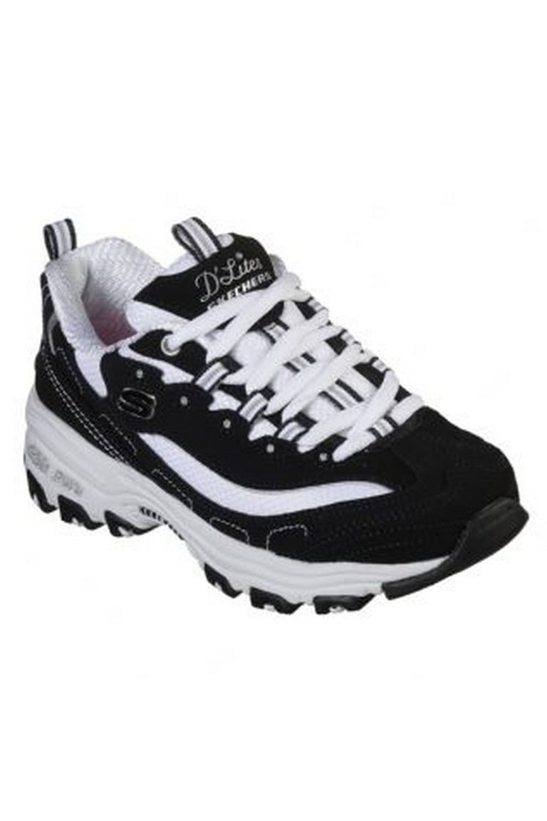 Skechers Girls D`Lites Biggest Fan Lace Up Leather Trainer (Black/White) - Black/White