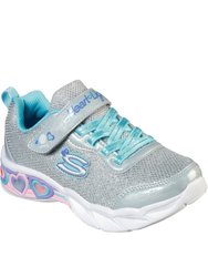 Skechers Girls Sweetheart Lights Spells Shimmer Sneakers (Gray/Light Blue) - Gray/Light Blue