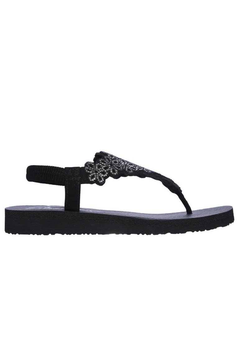 Womens/Ladies Meditation Floral Lover Sandals - Black/Silver