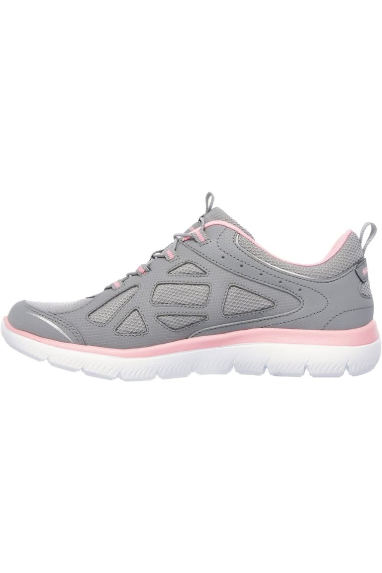 Womens/Ladies Summits Built In Leather Sneakers - Gray/Pink