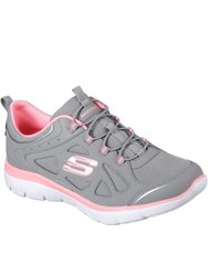 Womens/Ladies Summits Built In Leather Sneakers - Gray/Pink - Gray/Pink