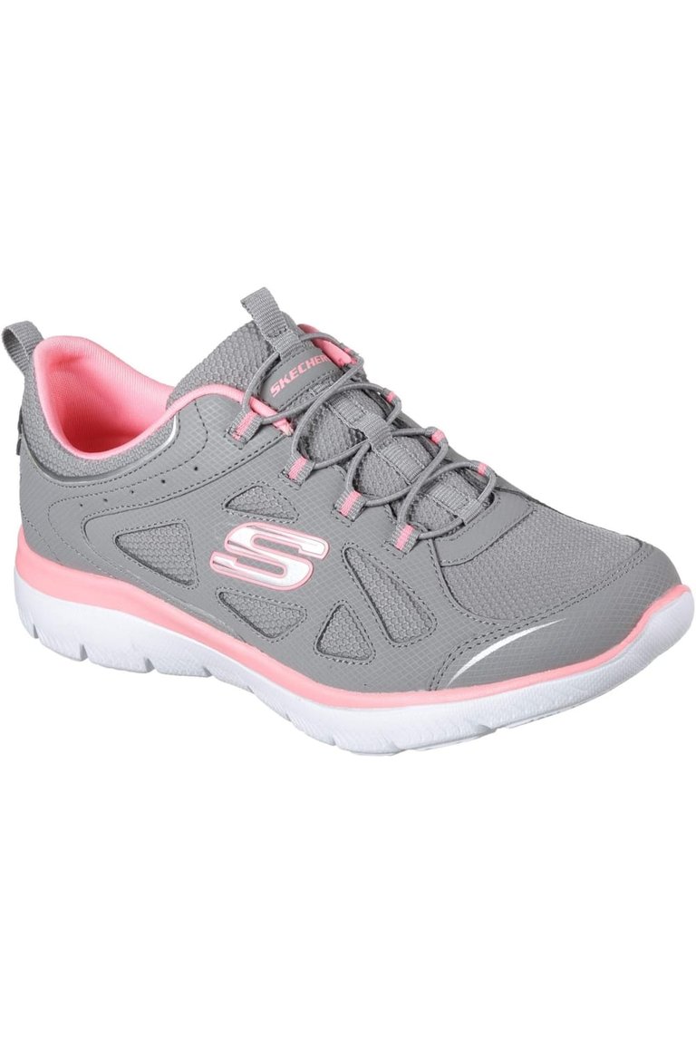 Womens/Ladies Summits Built In Leather Sneakers - Gray/Pink - Gray/Pink