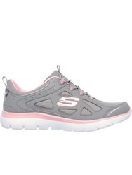 Womens/Ladies Summits Built In Leather Sneakers - Gray/Pink