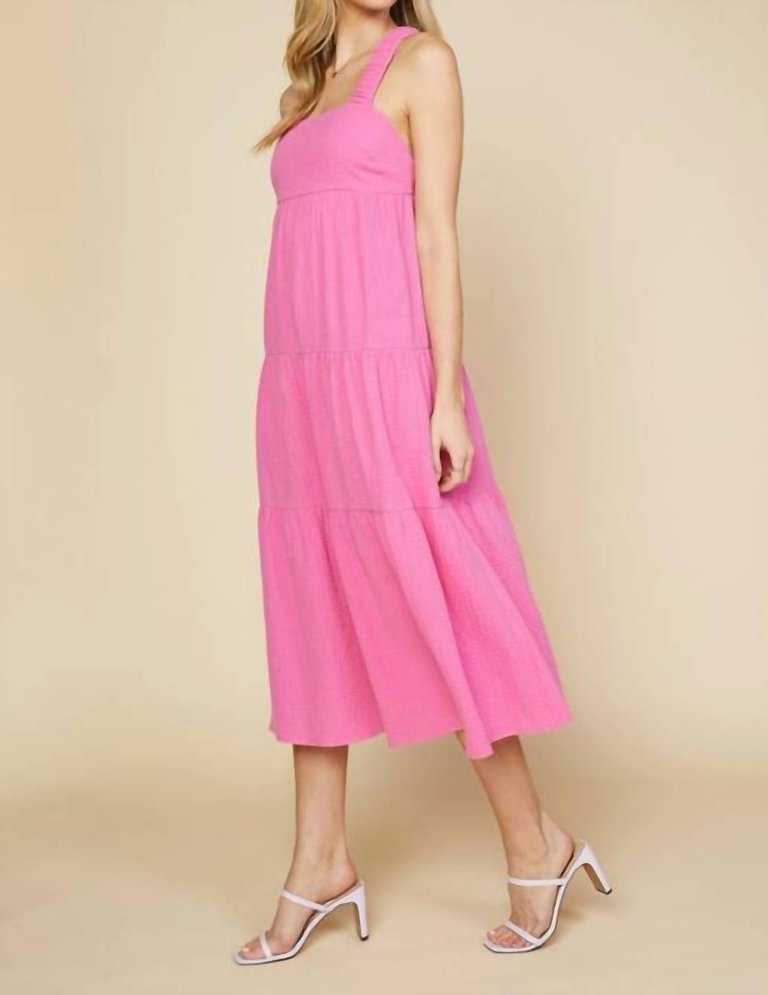 Cross Back Tiered Maxi Dress In Pink