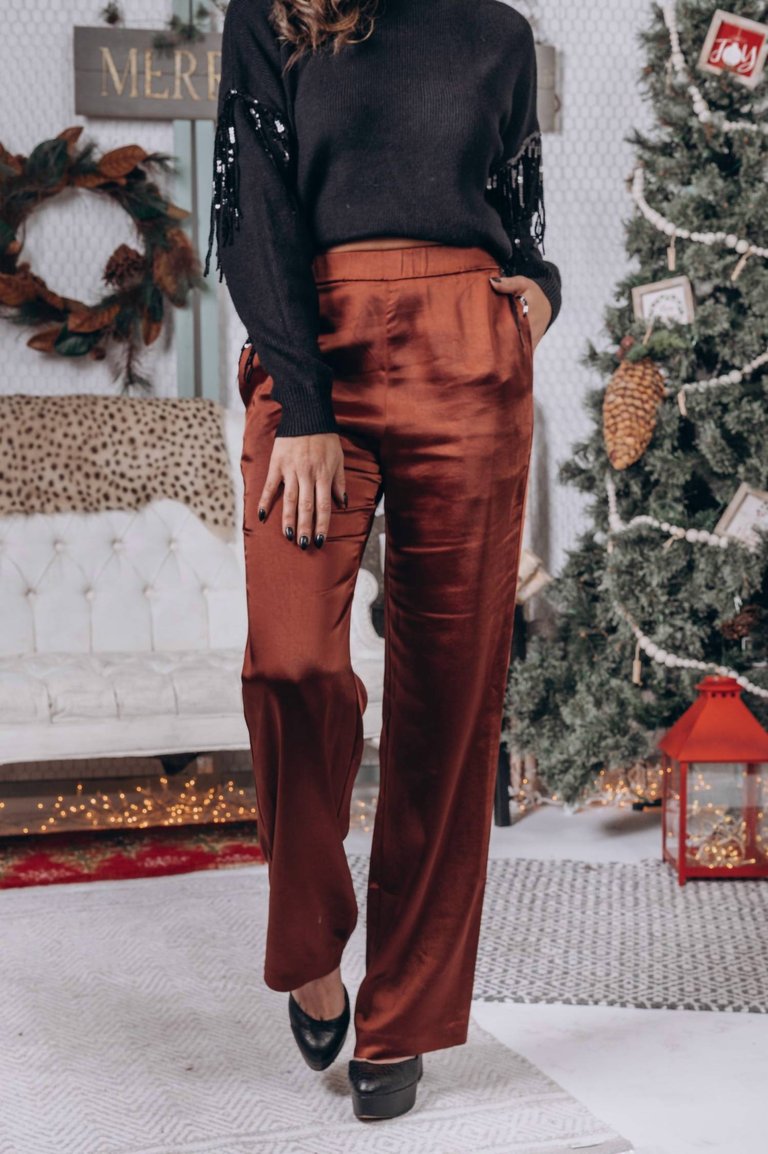 Dani Satin Trousers In Choco Brown - Choco Brown