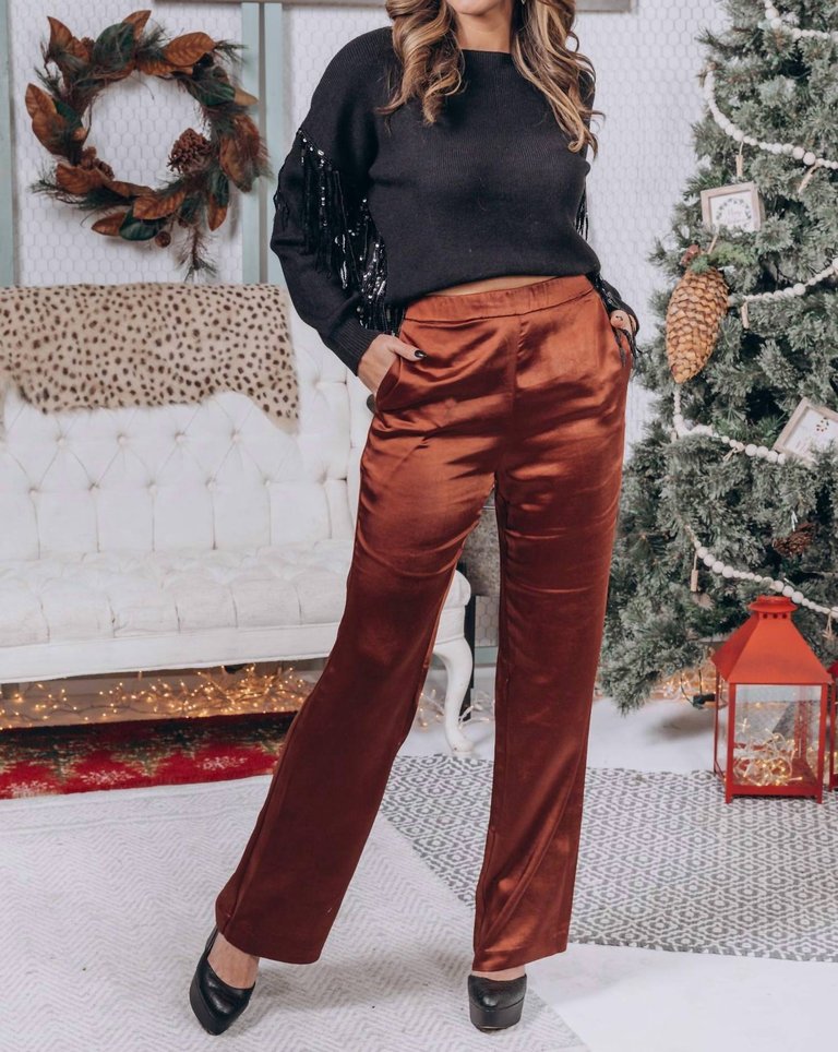 Dani Satin Trousers In Choco Brown