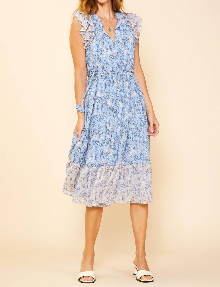 Floral Midi Dress In Dusty Blue - Dusty Blue