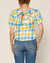 Gingham Peplum Blouse In Yellow, Blue And White