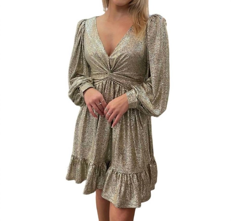 Metallic Cinch Front Dress In Champagne - Champagne