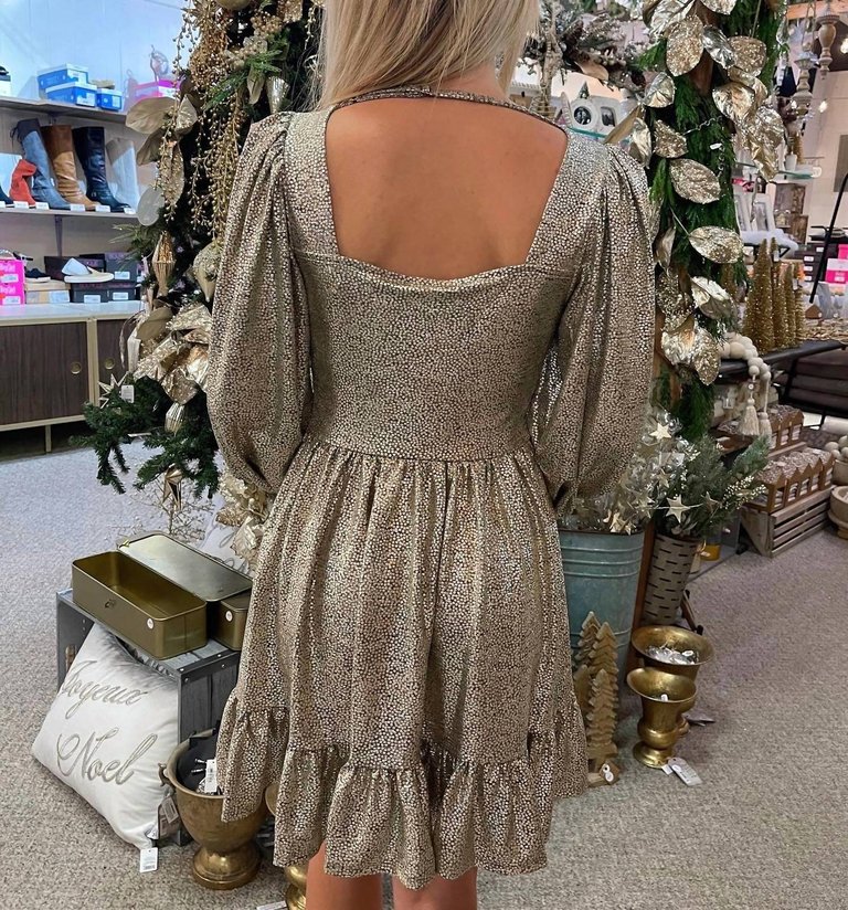 Metallic Cinch Front Dress In Champagne