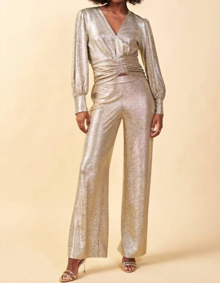 Metallic Cinch Front Top In Champagne - Champagne