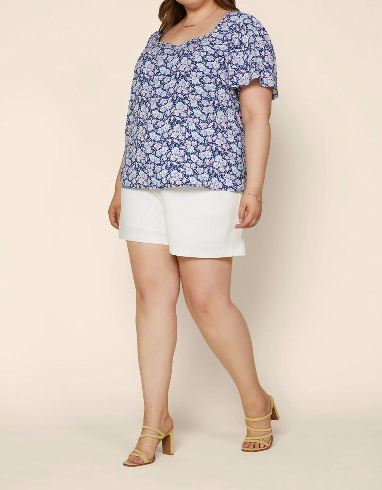 Navy And Lavender Fields Top In Blue Floral - Blue Floral