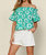 Off Shouldered Embroidered Top In Green And White - Green And White