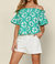 Off Shouldered Embroidered Top In Green And White - Green And White