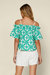 Off Shouldered Embroidered Top In Green And White