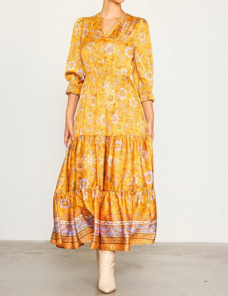 Retro Floral Maxi Dress In Mustard - Mustard