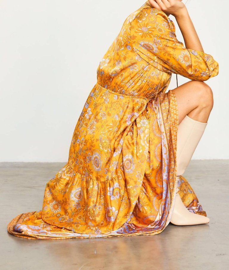 Retro Floral Maxi Dress In Mustard