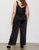 Satin Elastic Waist Straight Leg Pant In Black