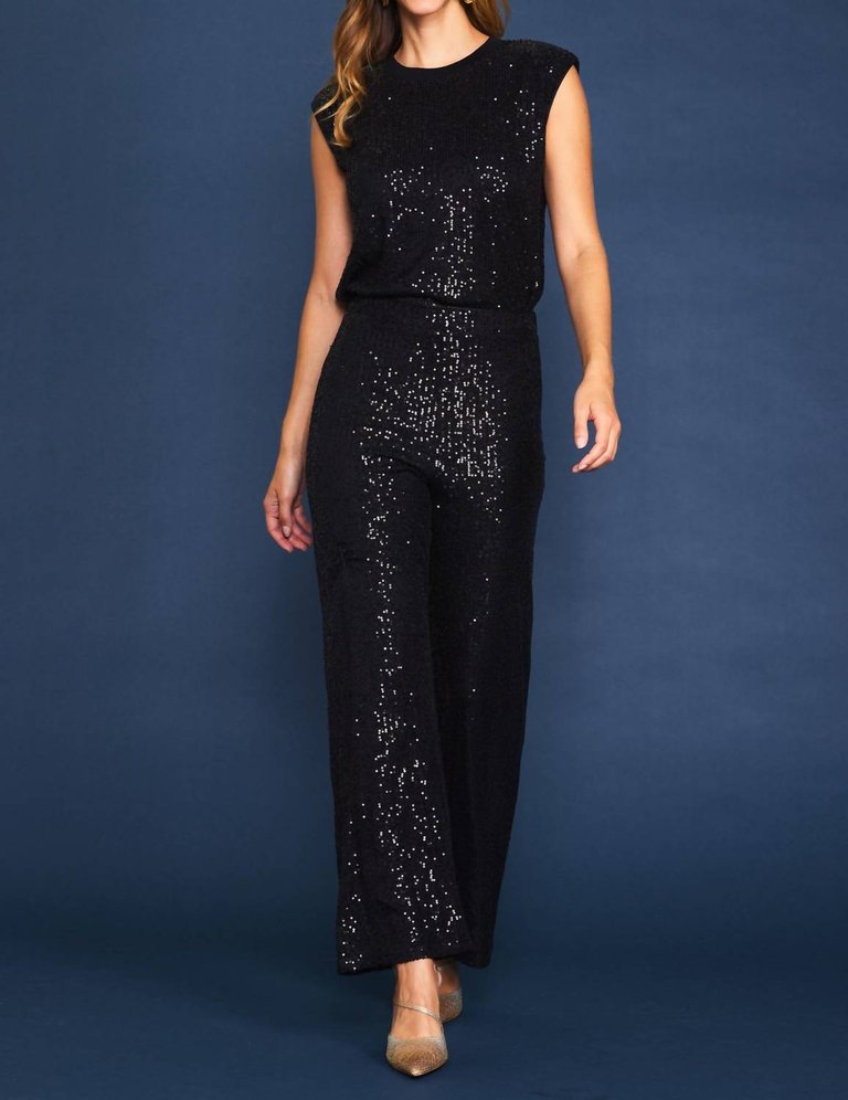 Sequin Flare Pants In Black - Black