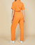 Short Sleeve Gauze Jumpsuit In Orange