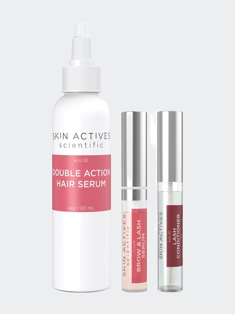 Double Action Hair Serum With Brow & Lash Serum And Enhancing Conditioner Set