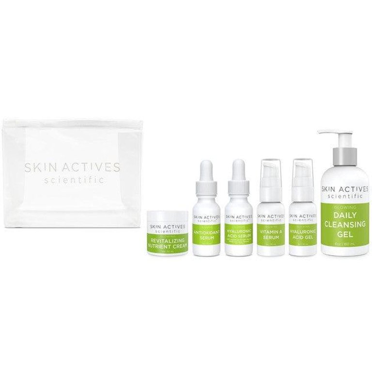 Glowing Skin Kit - Revitalizing Cream, Antioxidant Serum, Hyaluronic Acid Serum, Vitamin A Serum, Hyaluronic Acid Gel, Daily Cleanser