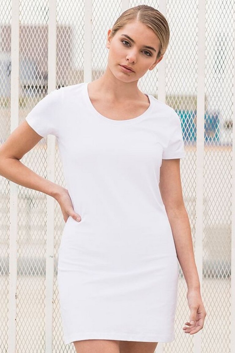 Ladies/Womens Scoop Neck T-Shirt Dress - White - White
