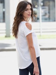 SF Womens/Ladies Plain Short Sleeve T-Shirt With Drop Detail (White)
