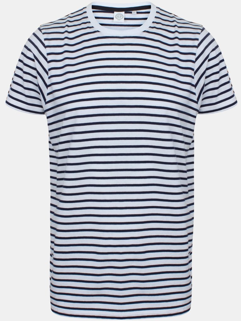 Skinni Fit Unisex Striped Short Sleeve T-Shirt (White/Oxford Navy) - White/Oxford Navy