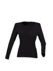 Skinni Fit Womens/Ladies Feel Good Stretch Long Sleeve T-Shirt (Black) - Black